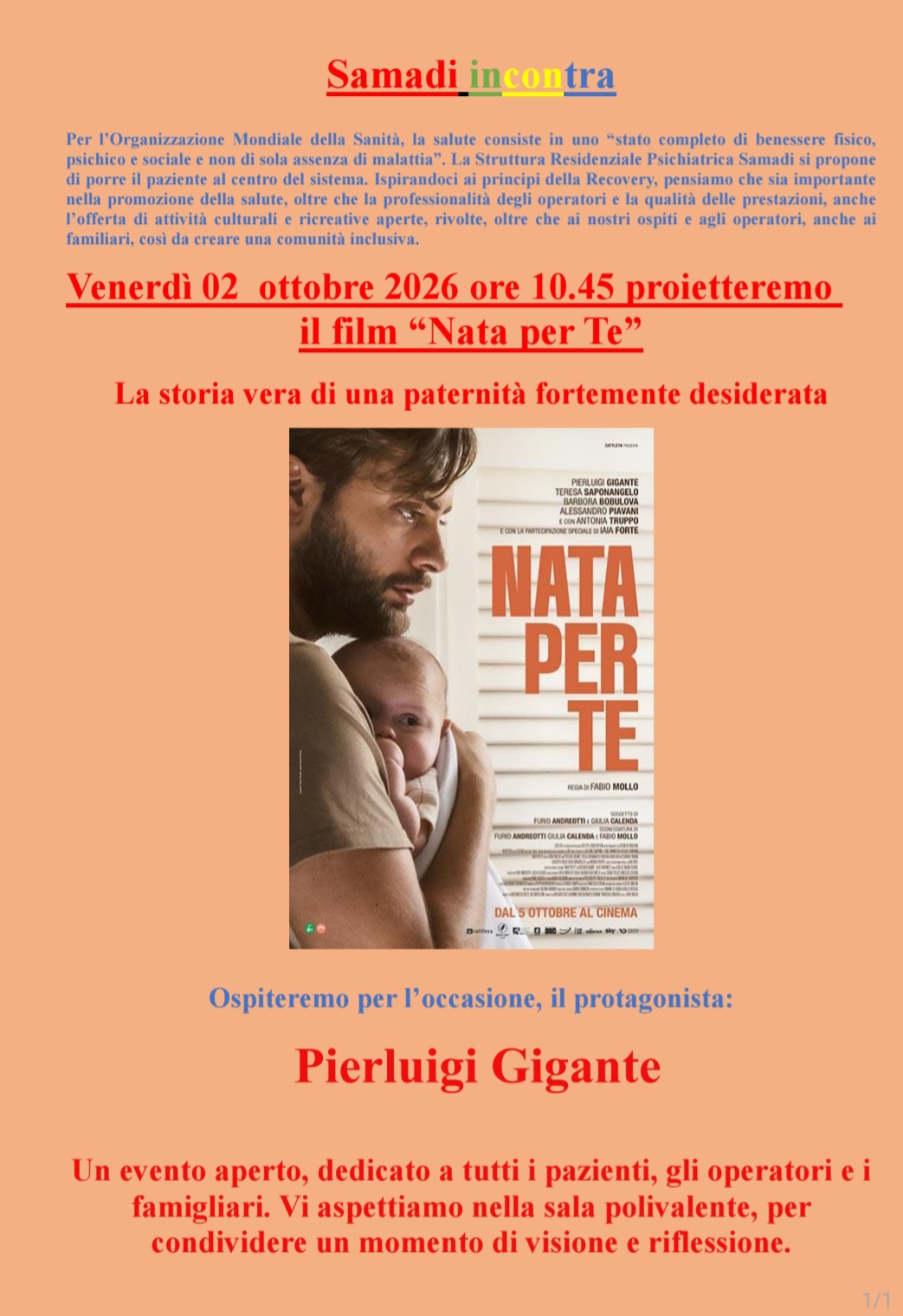Nata per te - evento con il protagonista