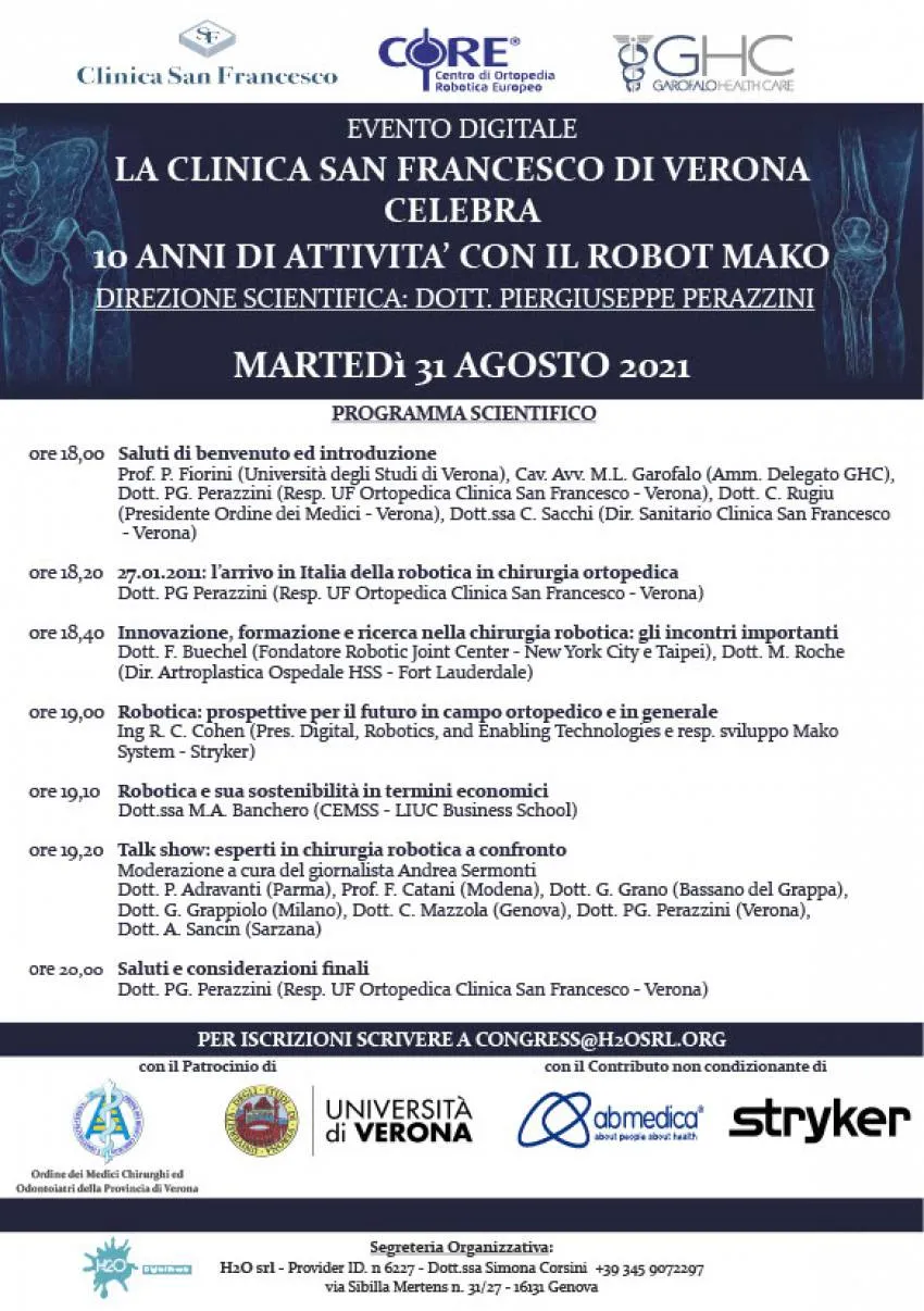 LA CLINICA SAN FRANCESCO DI VERONA CELEBRA I 10 ANNI DI ATTIVITÀ CON IL ROBOT MAKO