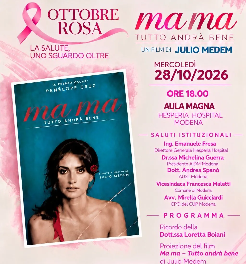 Ottobre Rosa a Hesperia Hospital: proiezione speciale del film "ma ma - Tutto andrà bene"